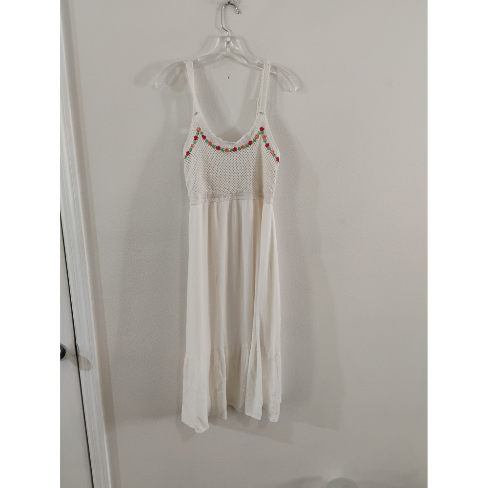 LC Lauren Conrad White Crochet Floral Embroidered Tiered Midi Dress Small